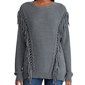 Ralph Lauren Fringe Trim Cotton Sweater Gray